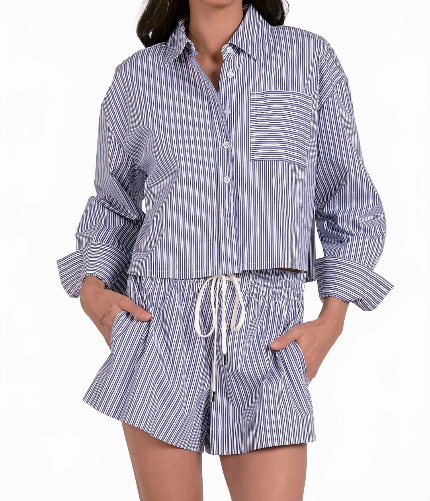 Soft Inner Lining barbecue outfit Stripe Short Set In Navy Stripe
