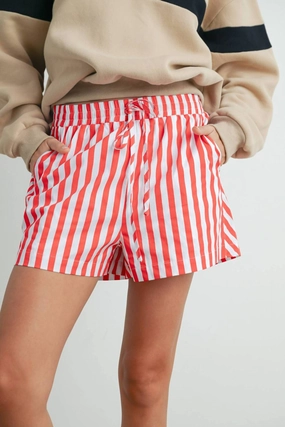 Semi Formal Outdoor Layer Striped Boxer Shorts In Red / Ivory