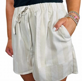 Smart Casual Sporty Comfort Striped Linen Shorts In Beige