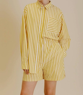 Roll Resistant Waist Move Friendly Striped Shorts In Yellow