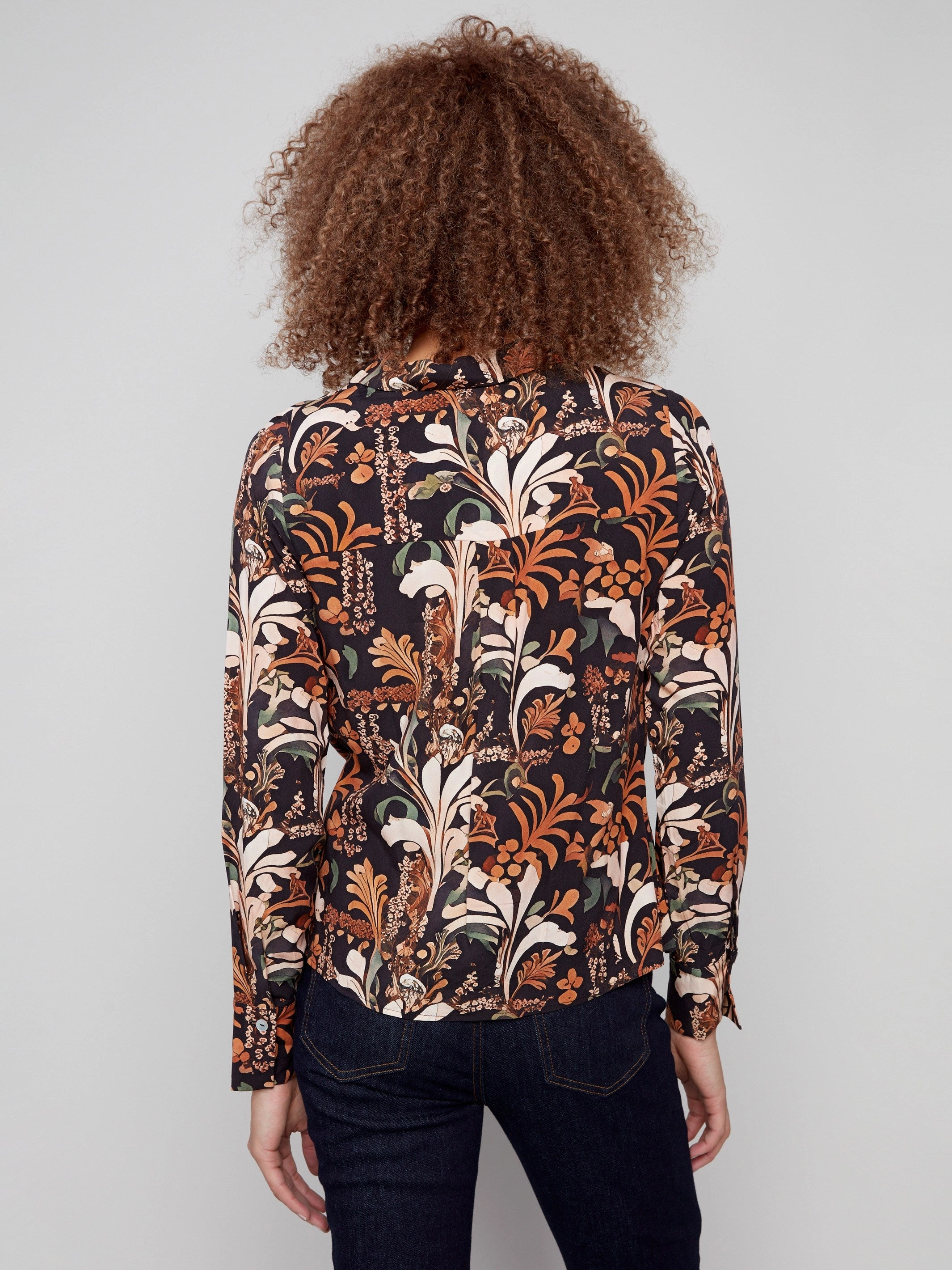 Printed Viscose Button-Down Shirt With Twisted Front - Batik Eco-Friendly Choice