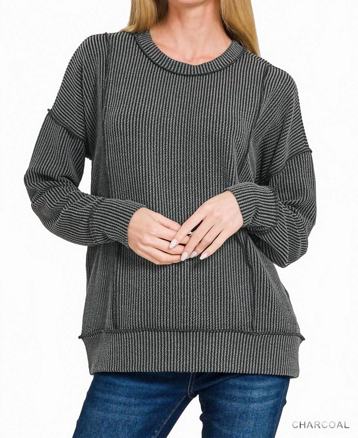 Mia Corded Pullover In Charcoal Classic Design