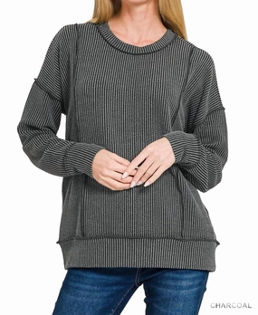 Smart Style Mia Corded Pullover In Charcoal