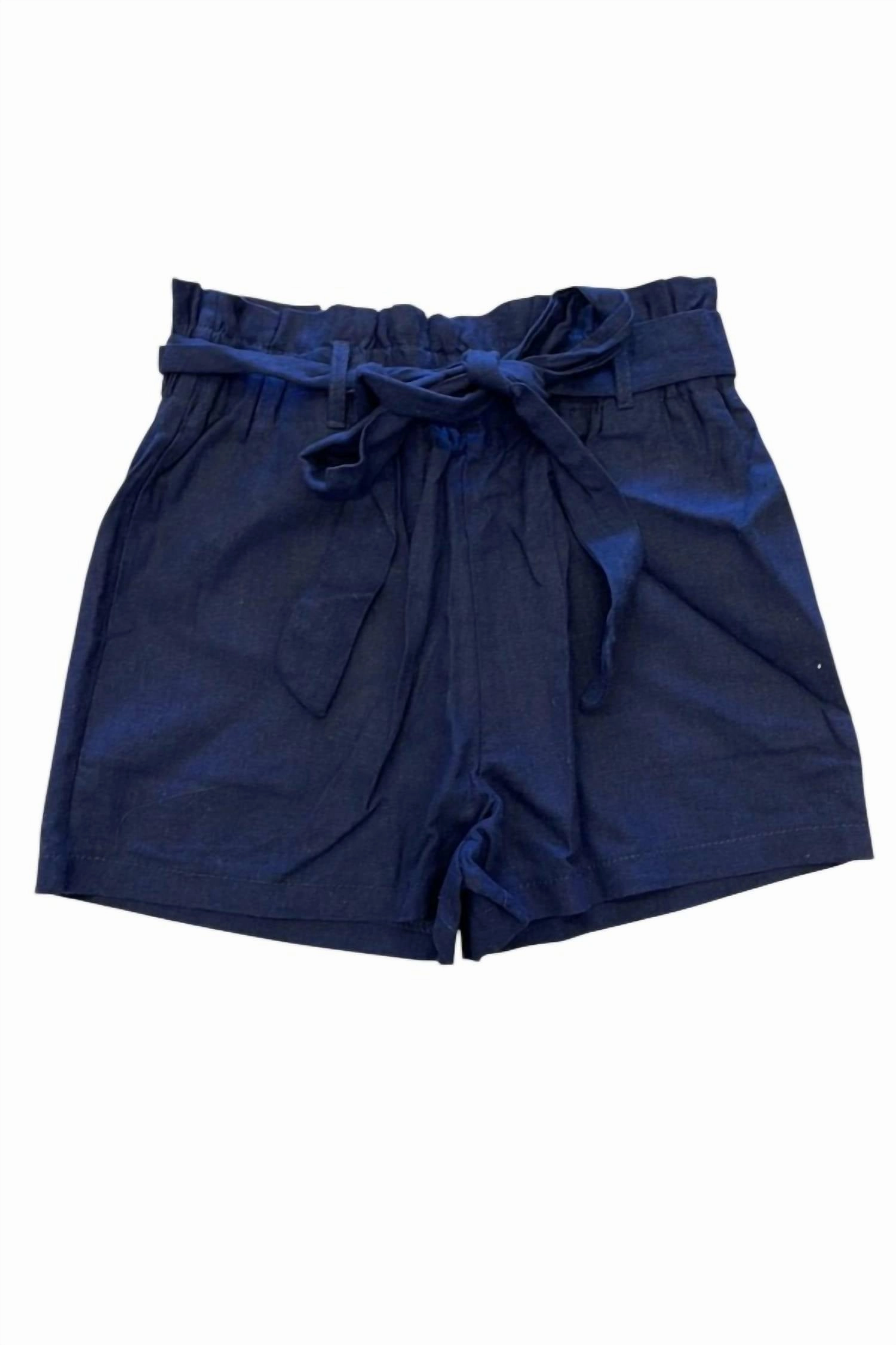 Beach Vibes Breezy Fit Women's Tie Linen Shorts In Navy
