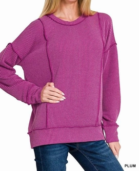 Mia Corded Pullover In Plum Cold Weather Must-Have soft fit
