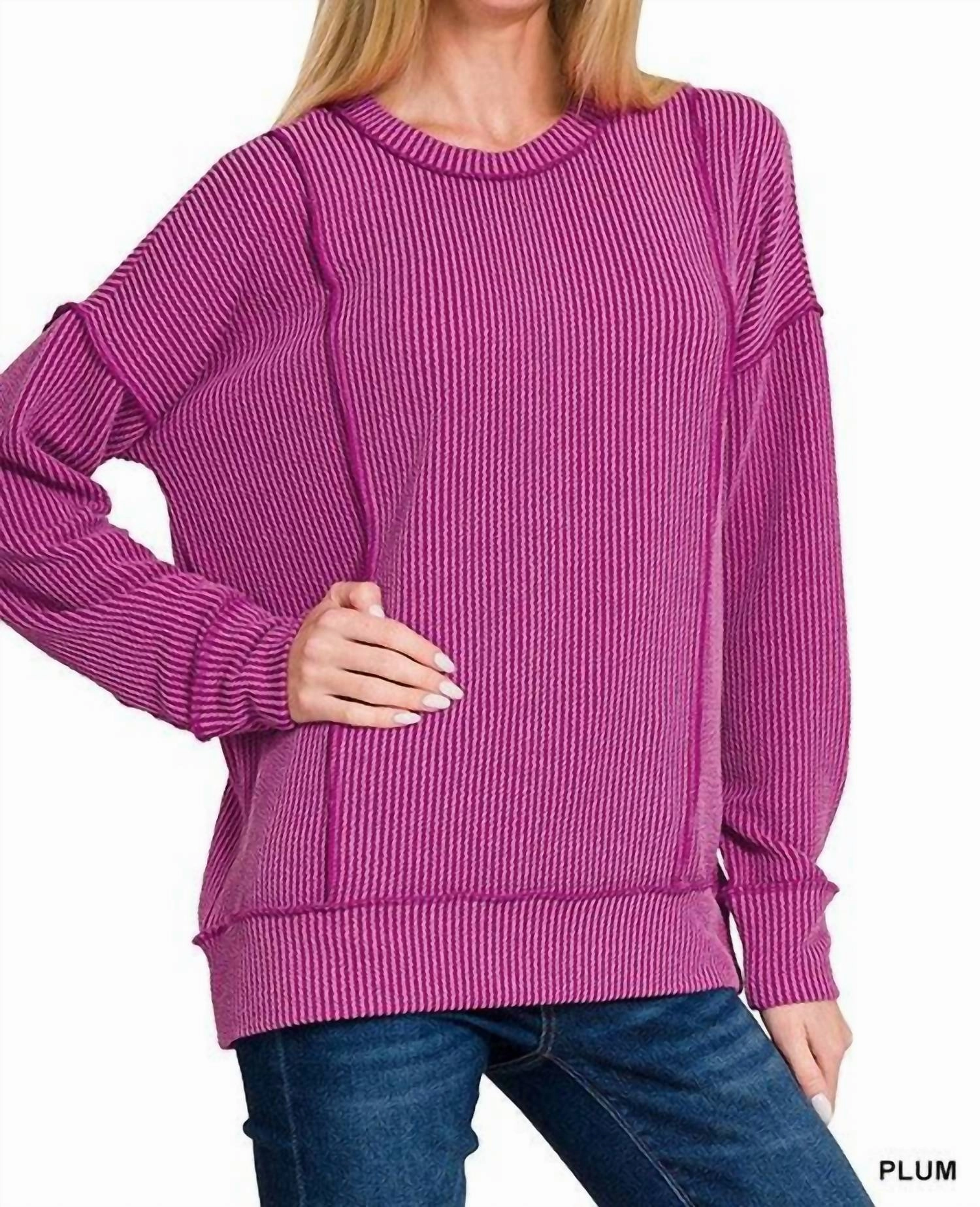 Cozy Vibes Mia Corded Pullover In Plum