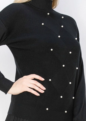 Pearl Accent Black Knit Sweater Winter Layers