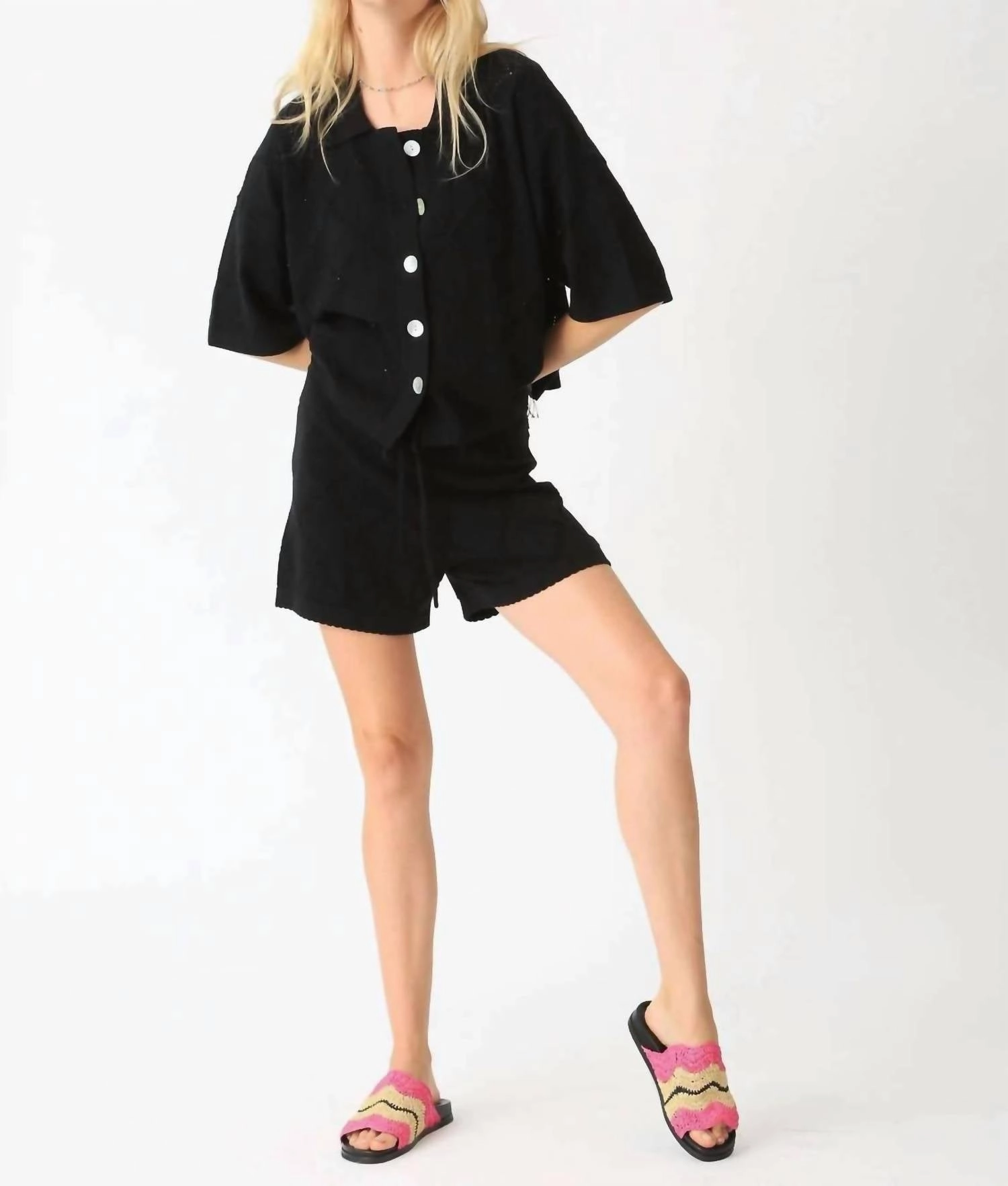 Temperature Regulating Material Striped Design Oakley Knit Lounge Short In Onyx