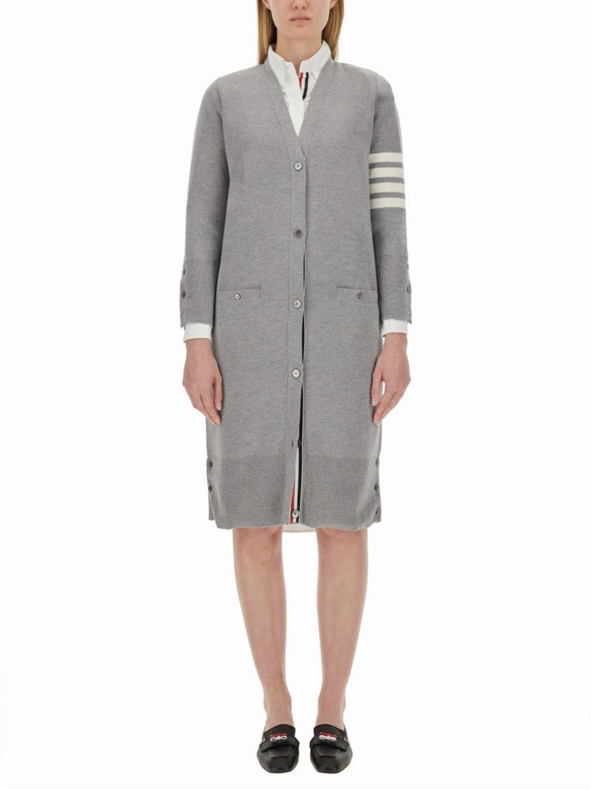 Virgn Wool Cardigan Dress With Sporty Stripe Detail Essential Knitwear Versatile Piece
