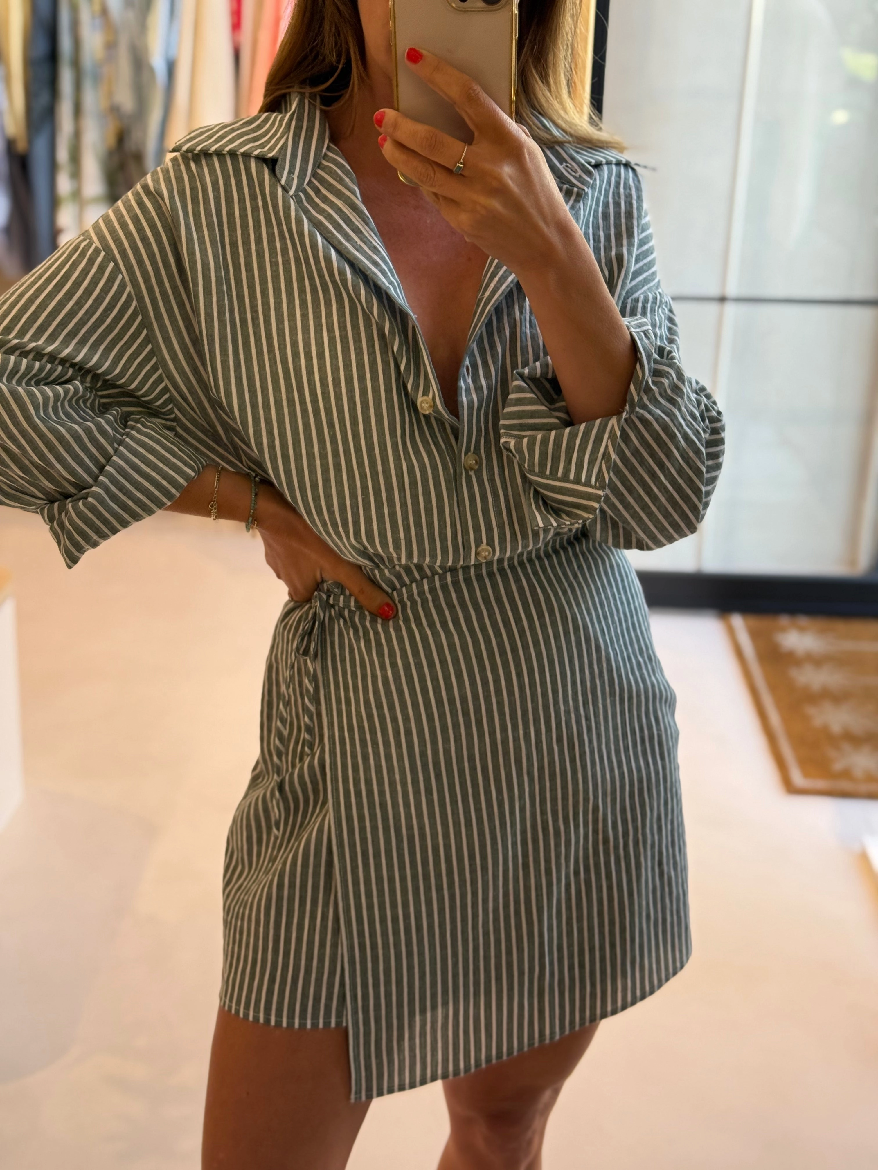 KALLIINI MINI DRESS - GREEN STRIPE Elegant Flow