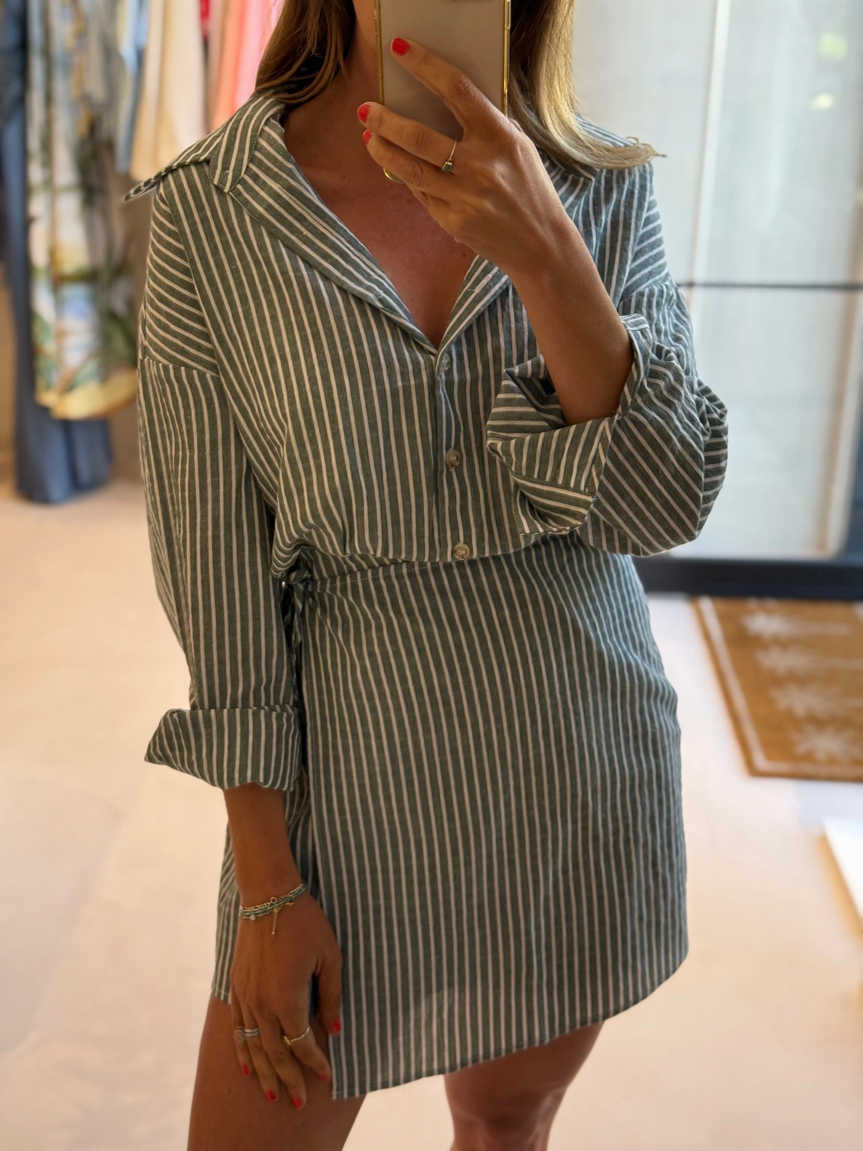 Stretchy Tonal Look KALLIINI MINI DRESS - GREEN STRIPE