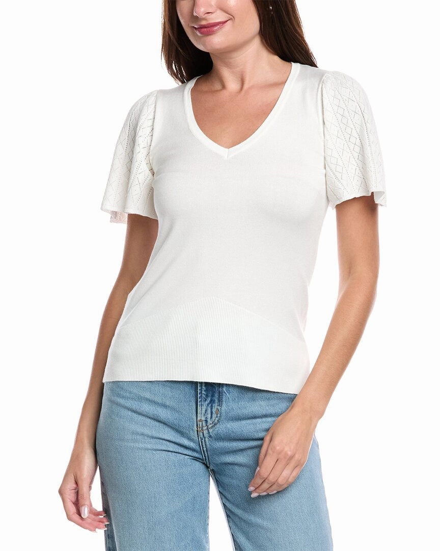 Breathable Layer Versatile Knit T Tahari Pointelle V-neck Top