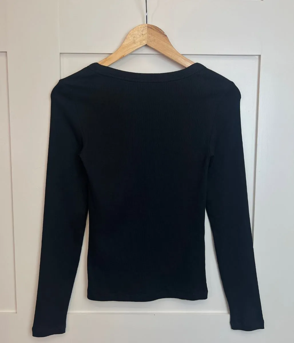 Black Ribbed Long Sleeve Top WeightedHem