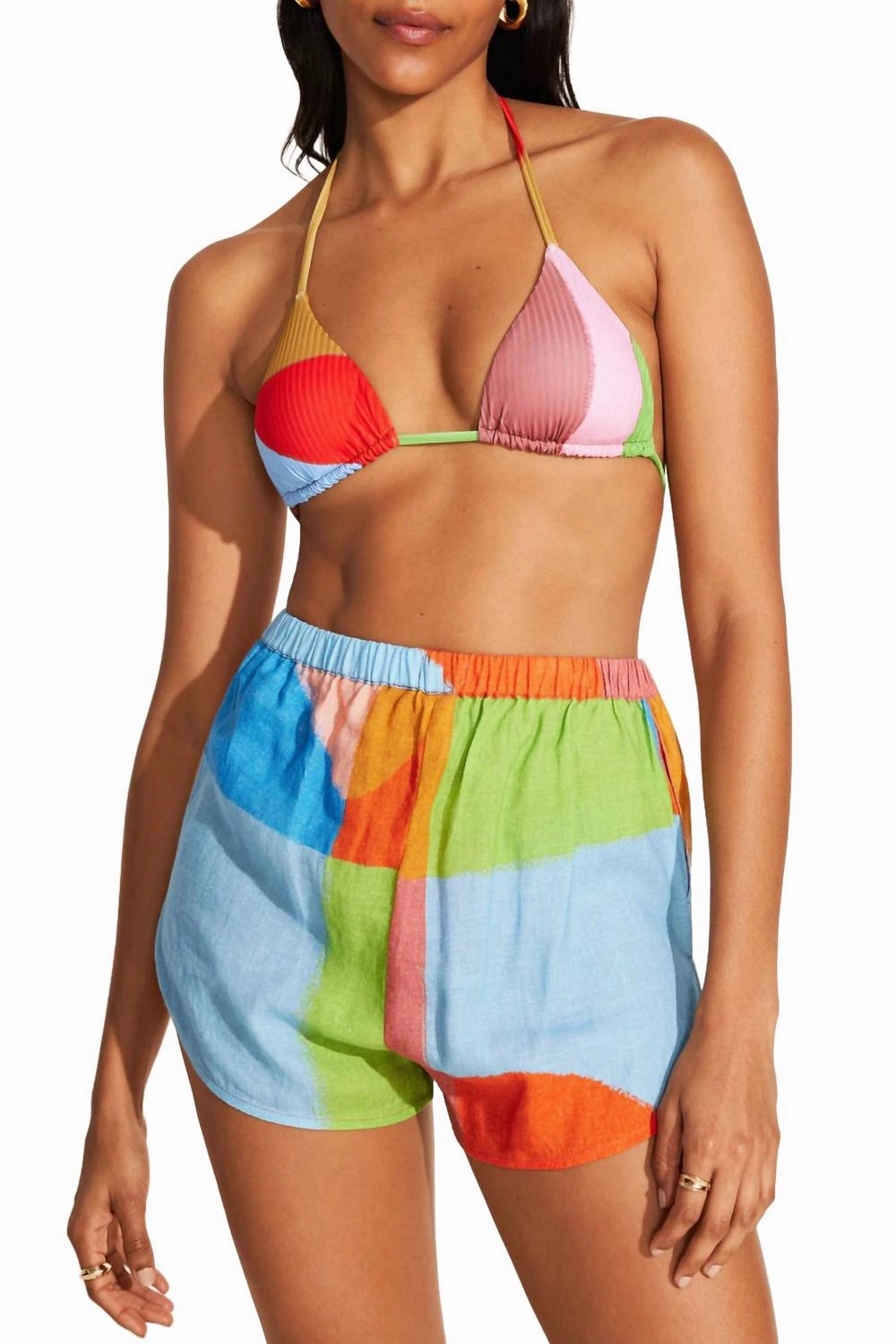 Breezy Comfort Tallows Linen Short In Abstract Colorblock Ecolinen