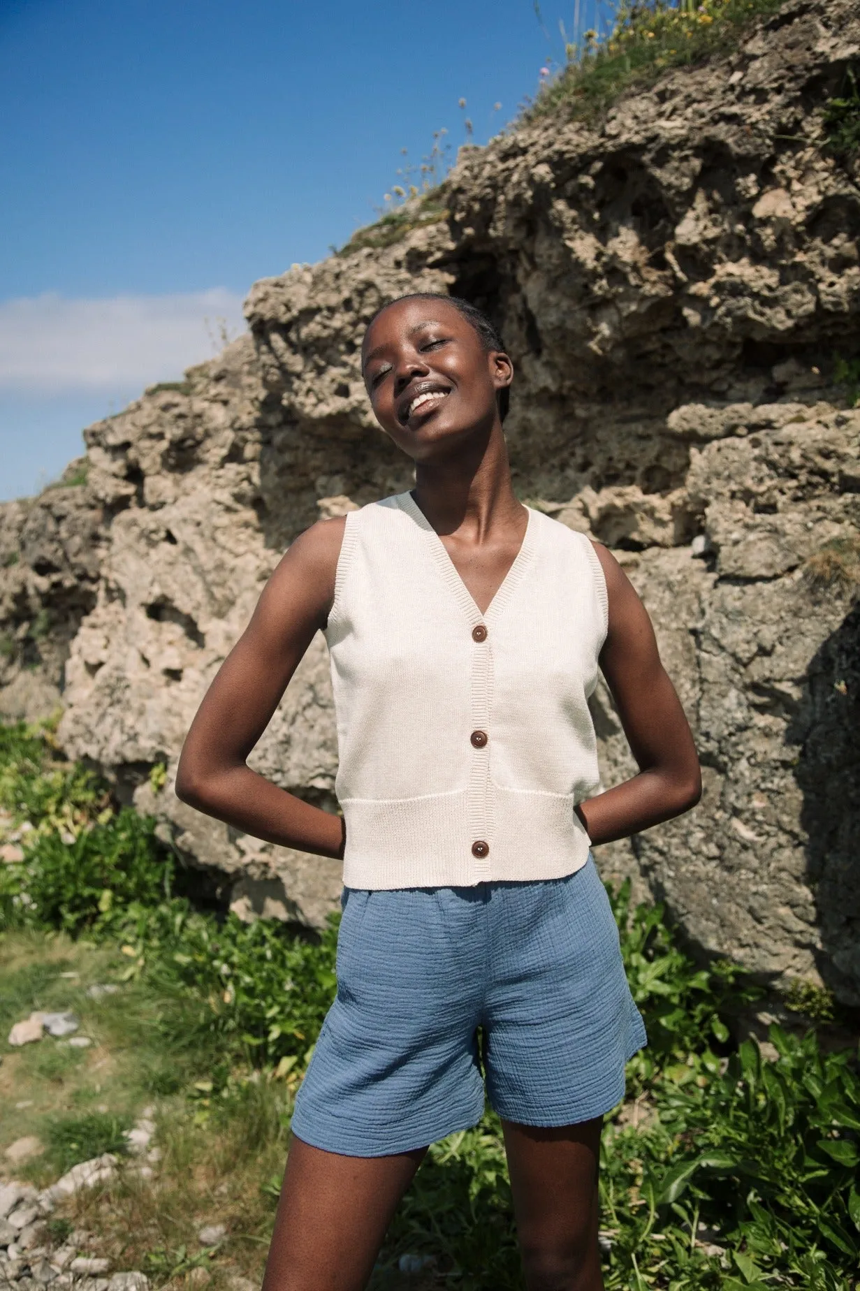 Gilma Organic Cotton Shorts in Pewter by HANNAH BEAUMONT Slimline Fit EasyCareFabric