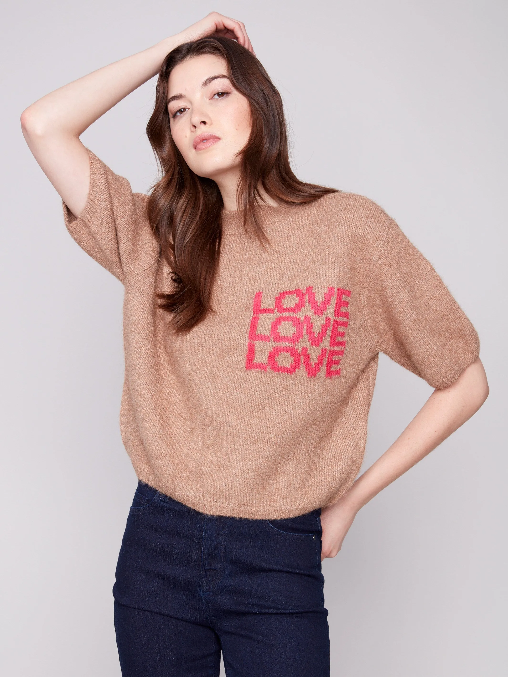 Balloon Elbow Sleeve Knit Sweater - Truffle Soft and Relaxed