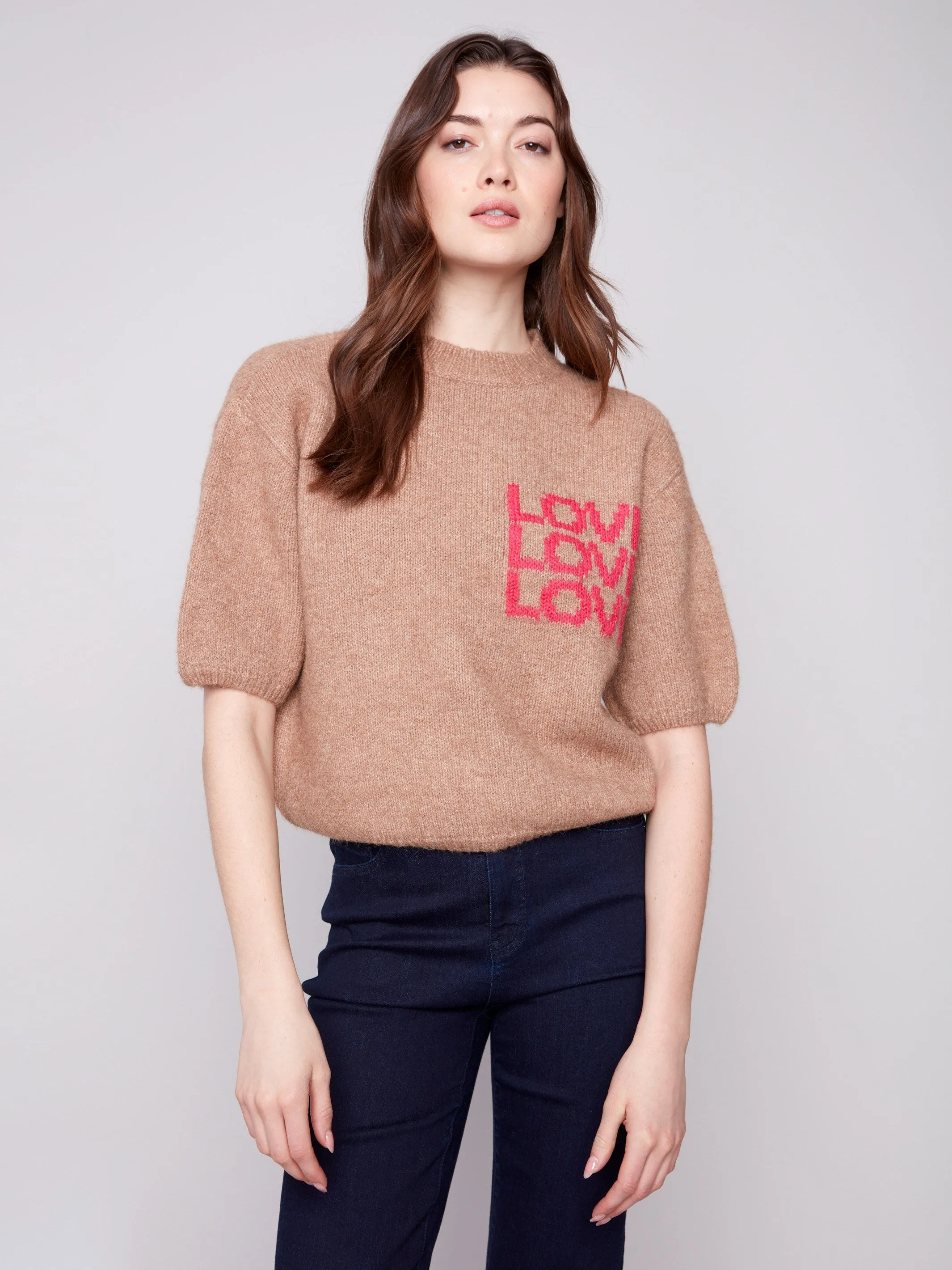 Balloon Elbow Sleeve Knit Sweater - Truffle Low carbon footprint