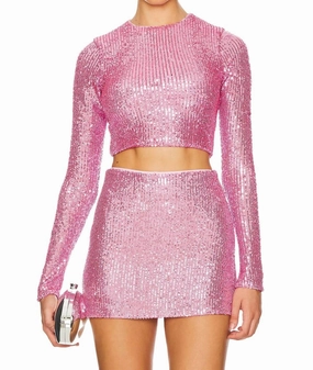 Rubberized Waistband All Night Skort In Party Pink Sequins