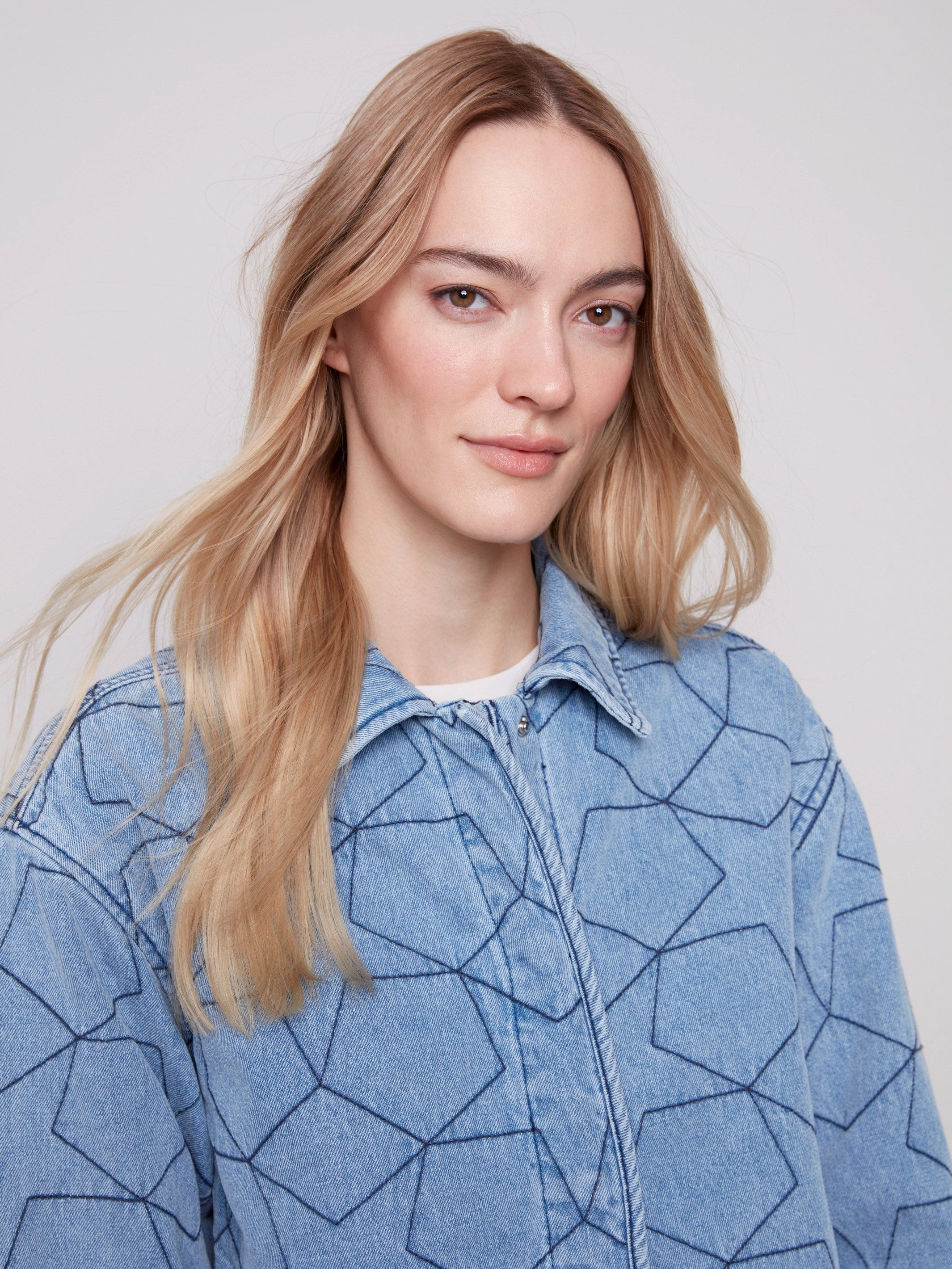 Star Quilted Denim Jacket - Light Blue Go To Layer Subtle Layers