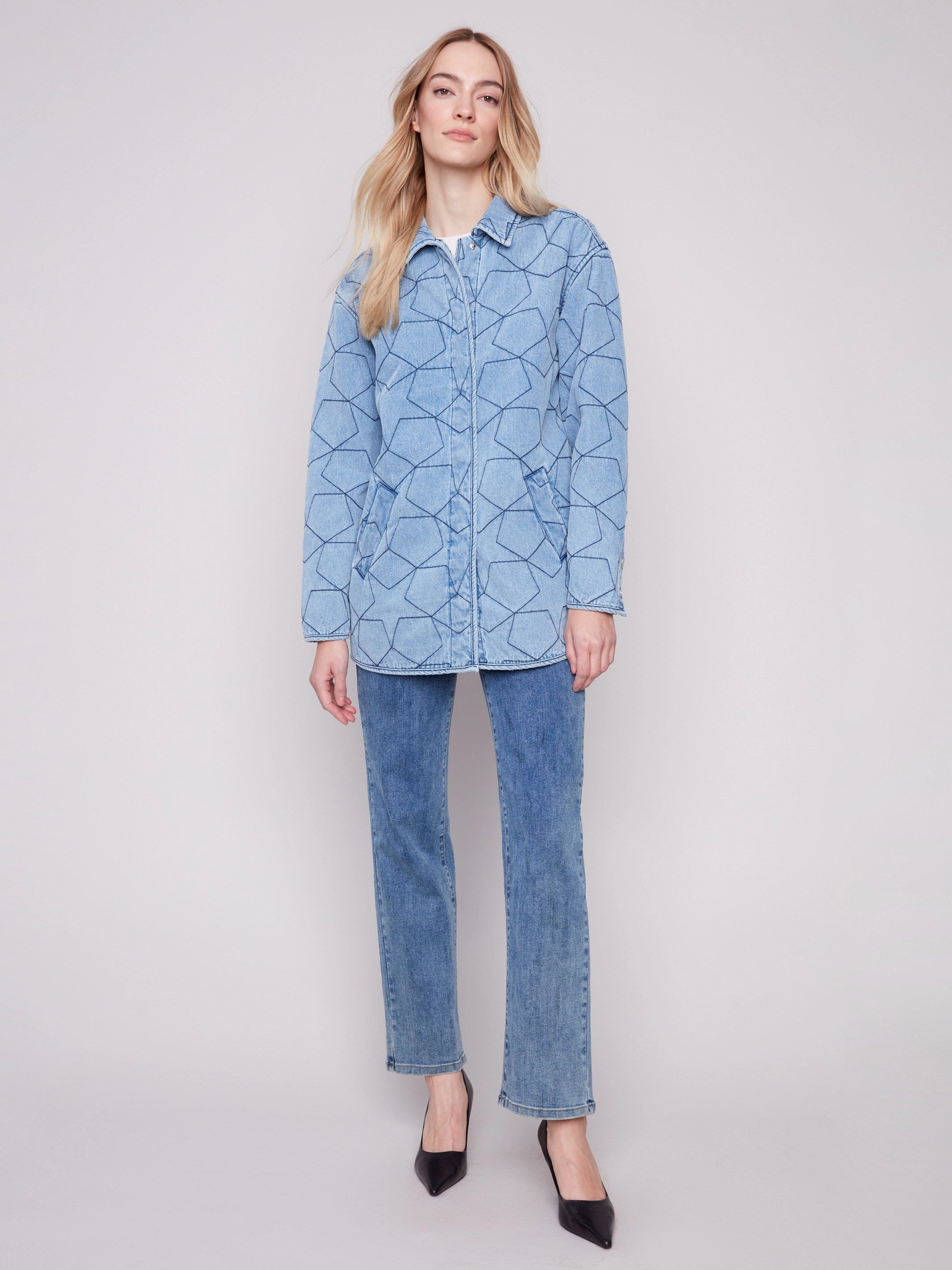 Star Quilted Denim Jacket - Light Blue Tear Resistant Panels