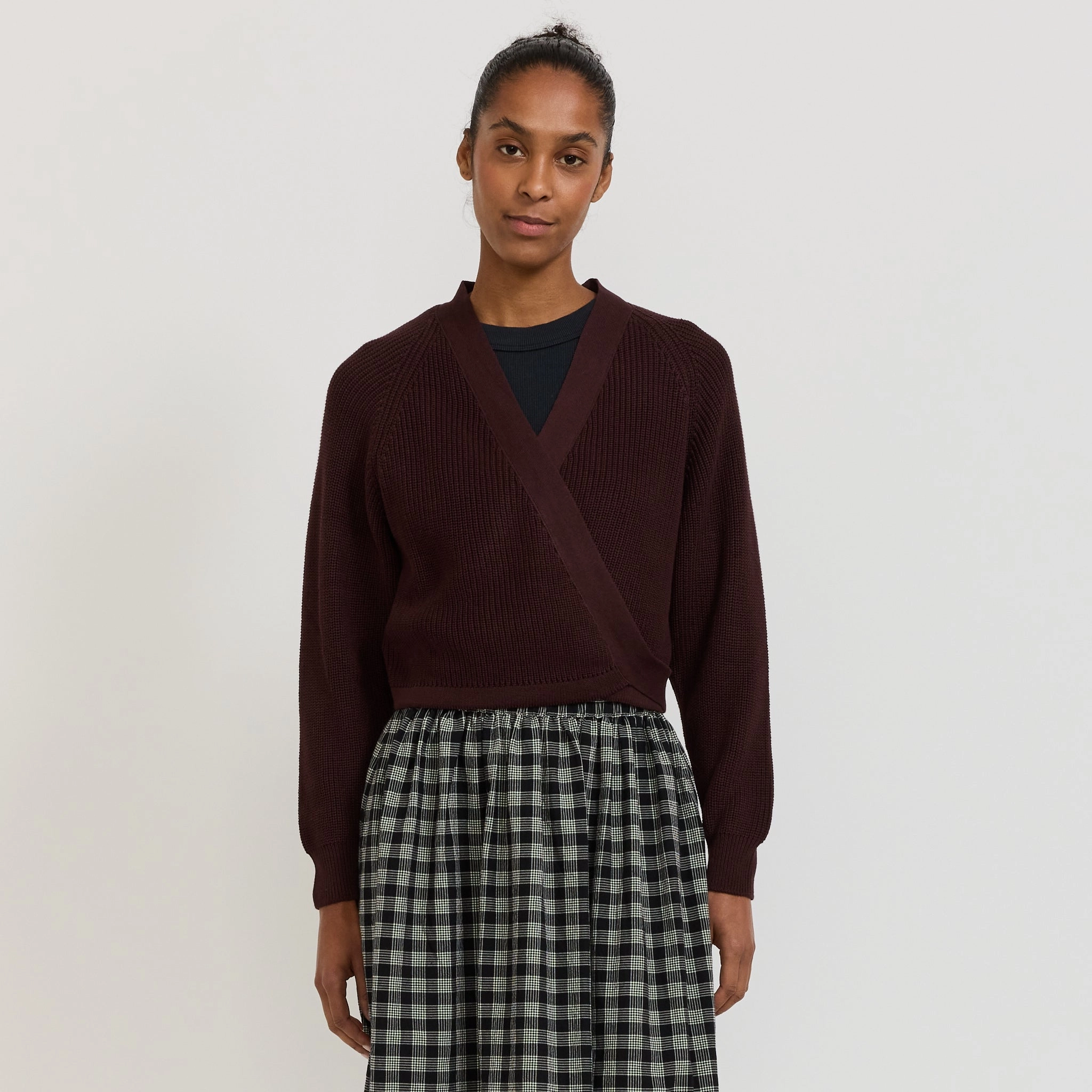 Composure Cardigan Mahogany Flex Knit Ribbing