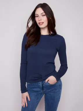 Smooth Interior Lining Textured Knit Top With Front Knot Detail - Moonlight