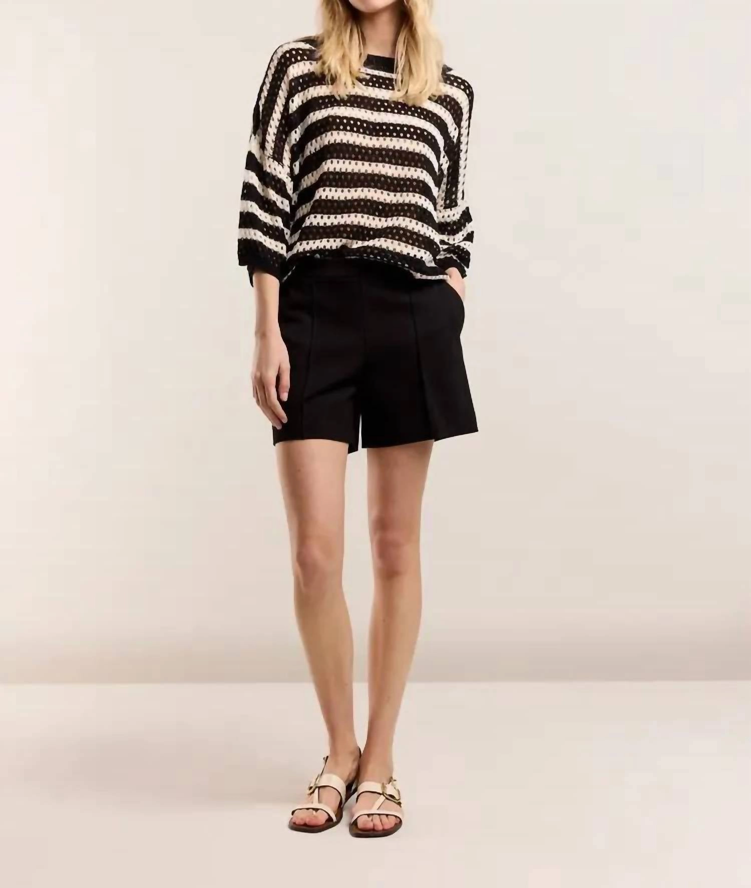 Winter Ready Moisture Wicking Fibers Round Neck Sweater In Black Stripe