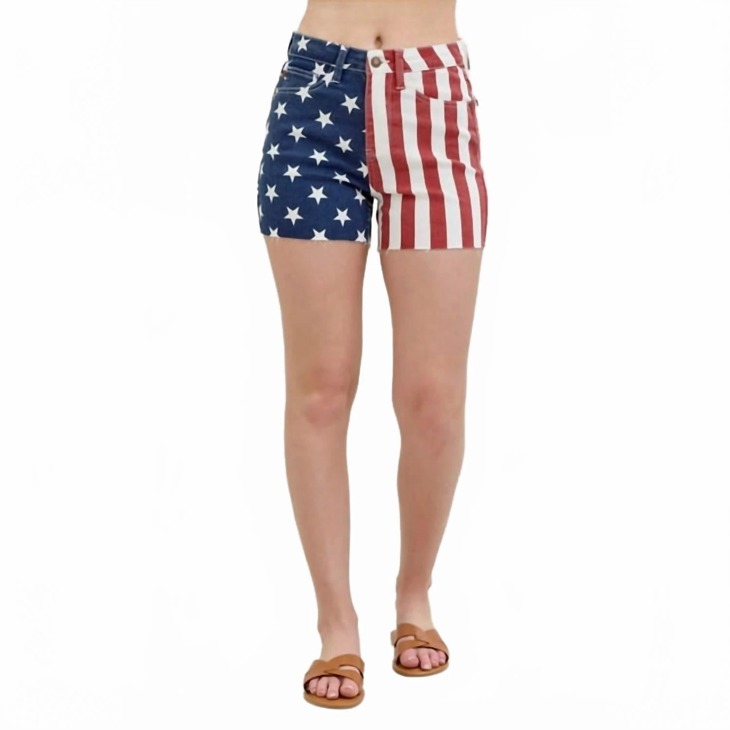 stripe design Americana High Rise Shorts In Print