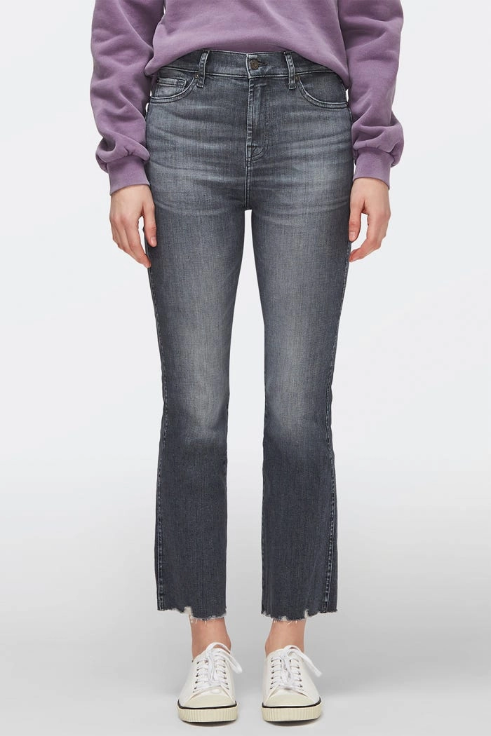 All Purpose The HW Slim Kick Illusion Moon Tune Jeans With Worn Out Hem - Grey