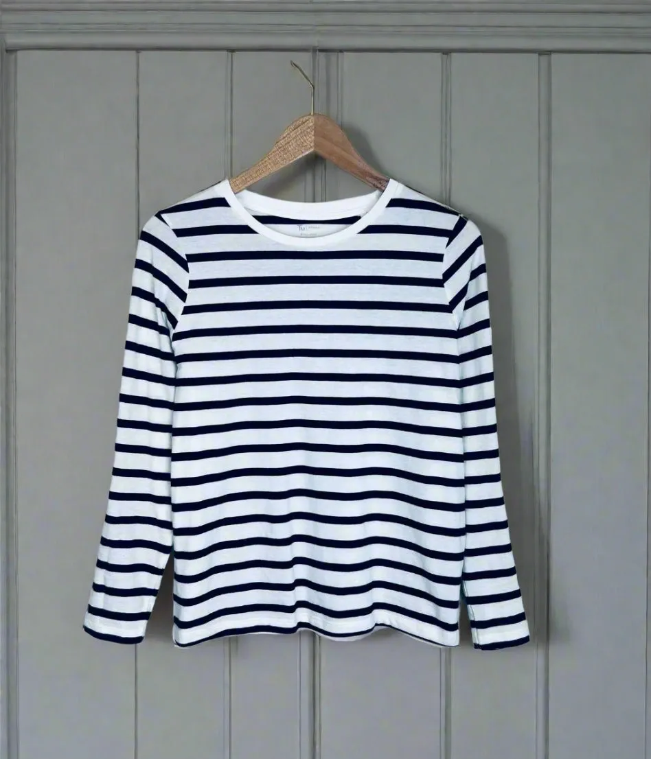 ConvertibleCollarSystem Black & White Striped Cotton Long Sleeve Top