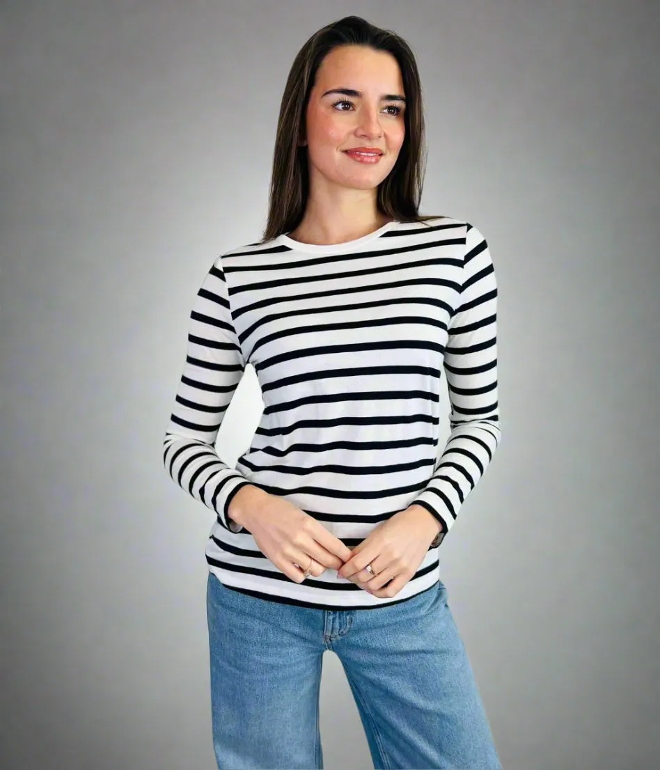 Black & White Striped Cotton Long Sleeve Top EcoCertified Textile