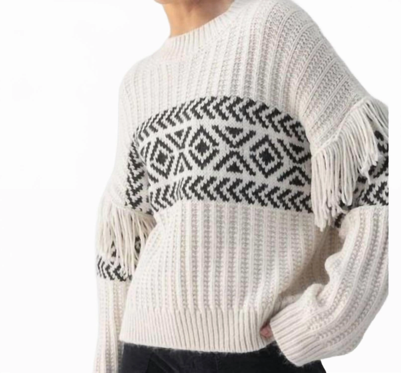 Women's Artisan Fringe Top In Chalk/black Comfy and Cozy