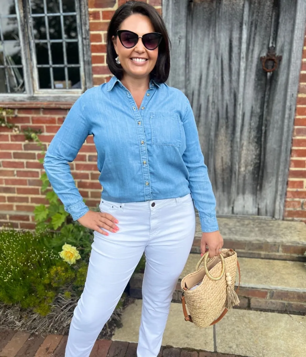 Blue Denim Lyocell Shirt Relaxed Hoodie