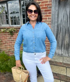 Non Irritating Seam Finish Active Design Blue Denim Lyocell Shirt