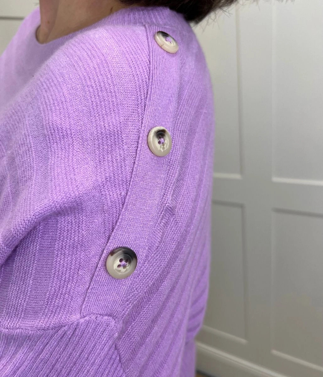 Comfy Design Lilac Textured Contrast Button Shoulder Jumper