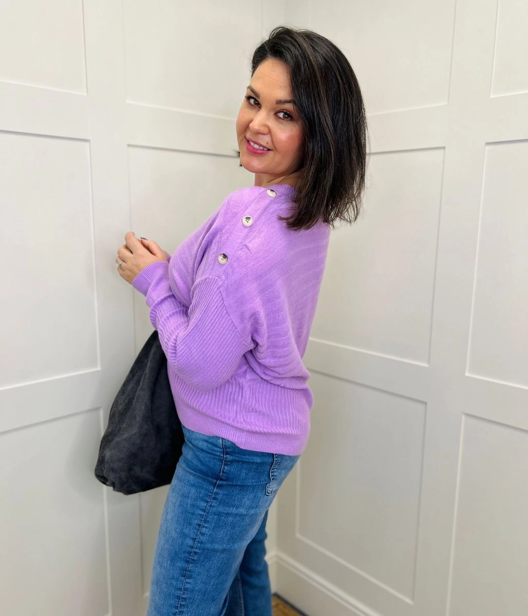 Abrasion Resistant Seams Lilac Textured Contrast Button Shoulder Jumper