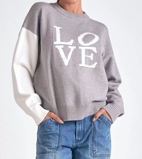 Colorblock Love Round Neck Sweater In Grey/off White Winter Wear Essentials Chilly Weather Fashion