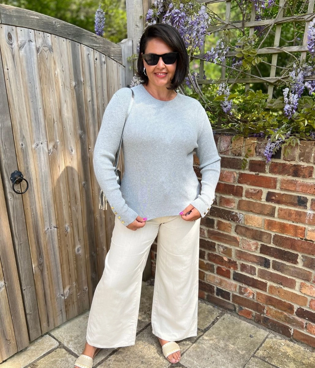 Functional Layer Grey Ribbed Button Cuff Jumper