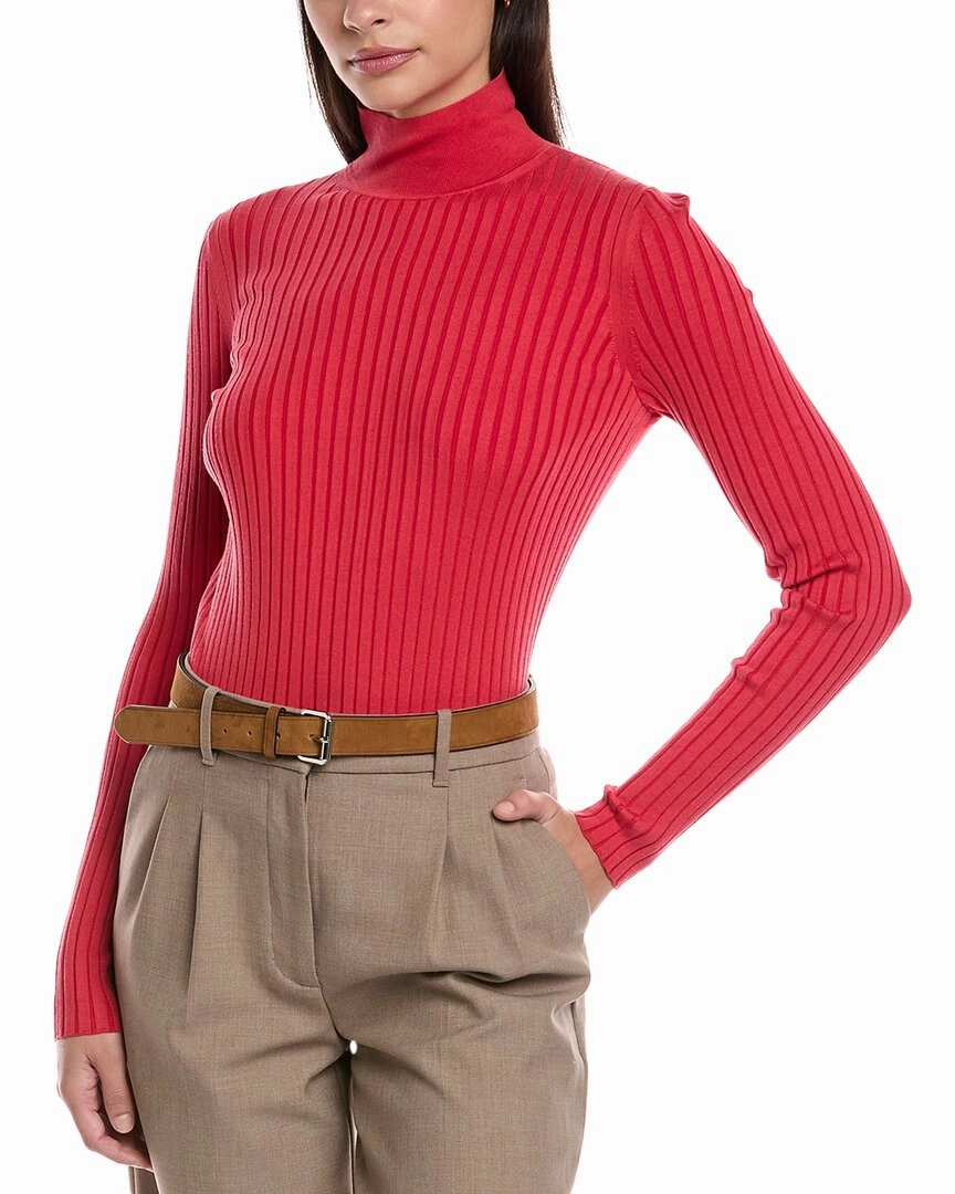 Lafayette 148 New York Ribbed Split Mock Neck Silk-Blend Sweater Cold-weather knit