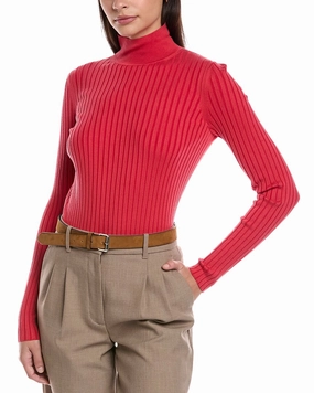 Trendy Layer Double Layered Collars Lafayette 148 New York Ribbed Split Mock Neck Silk-Blend Sweater