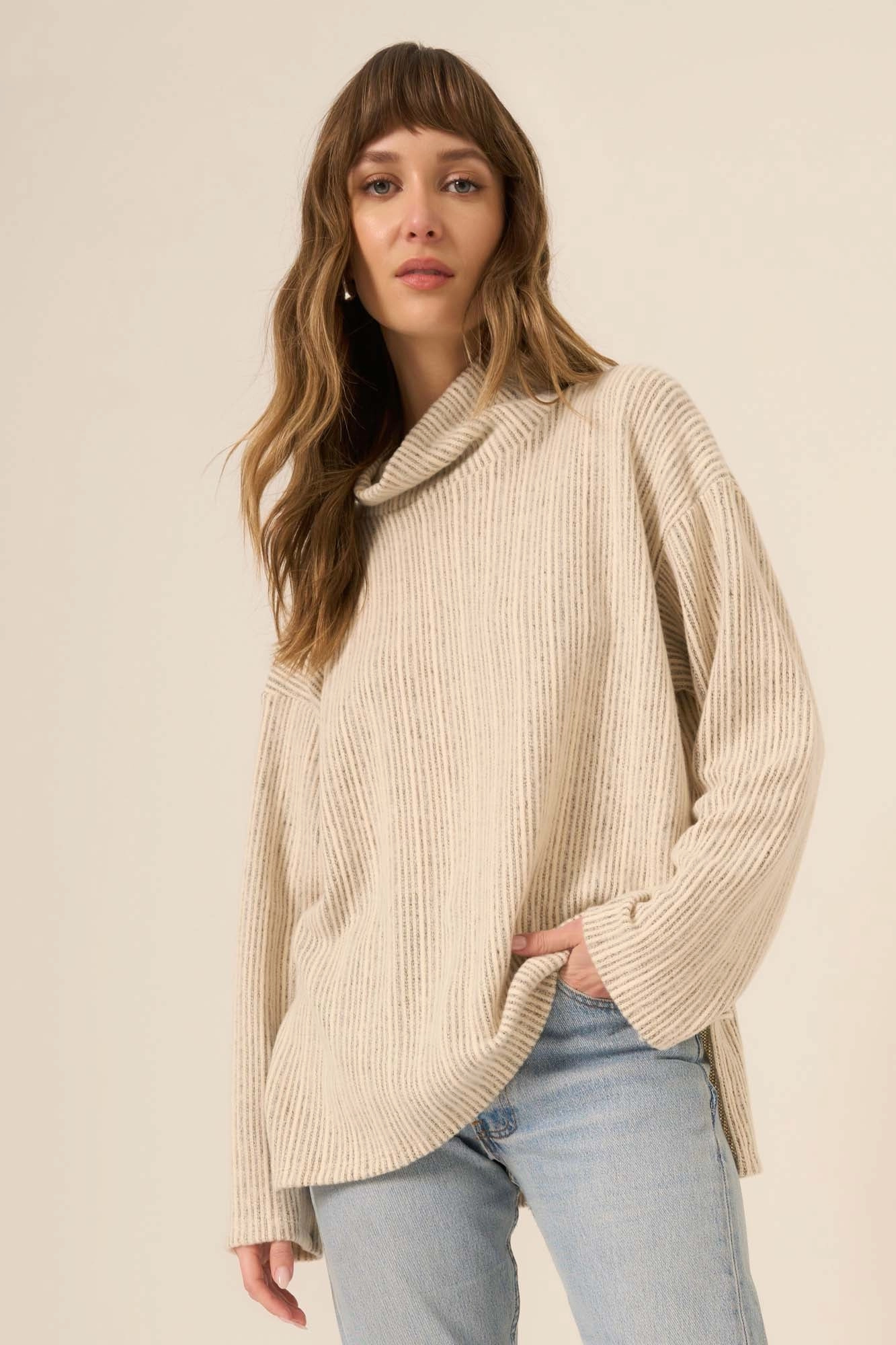 Knit Wear Relaxed Comfort Juniper Brushed Funnel Neck