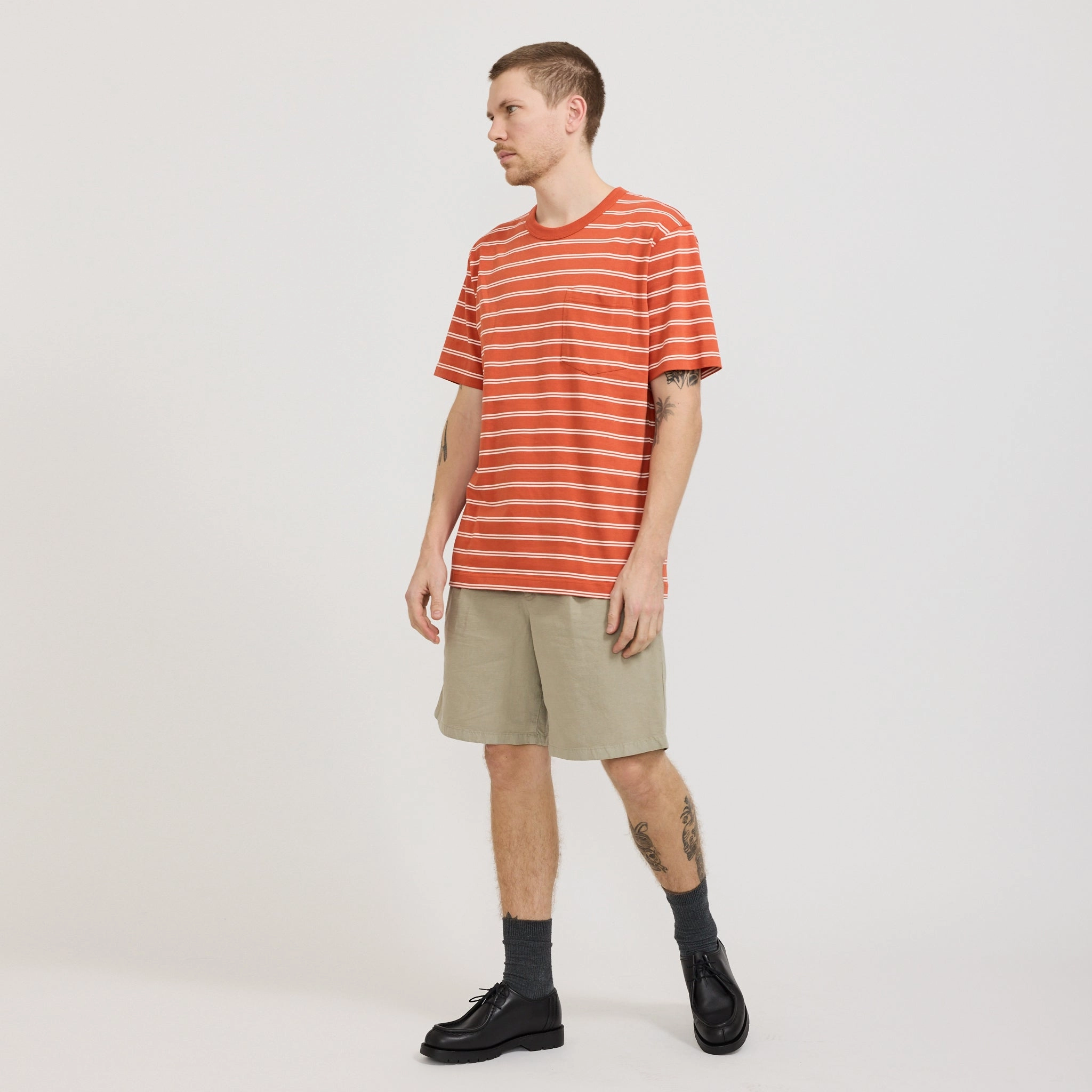 striped shorts Layered Protection System Benn Cotton Linen Shorts Clay