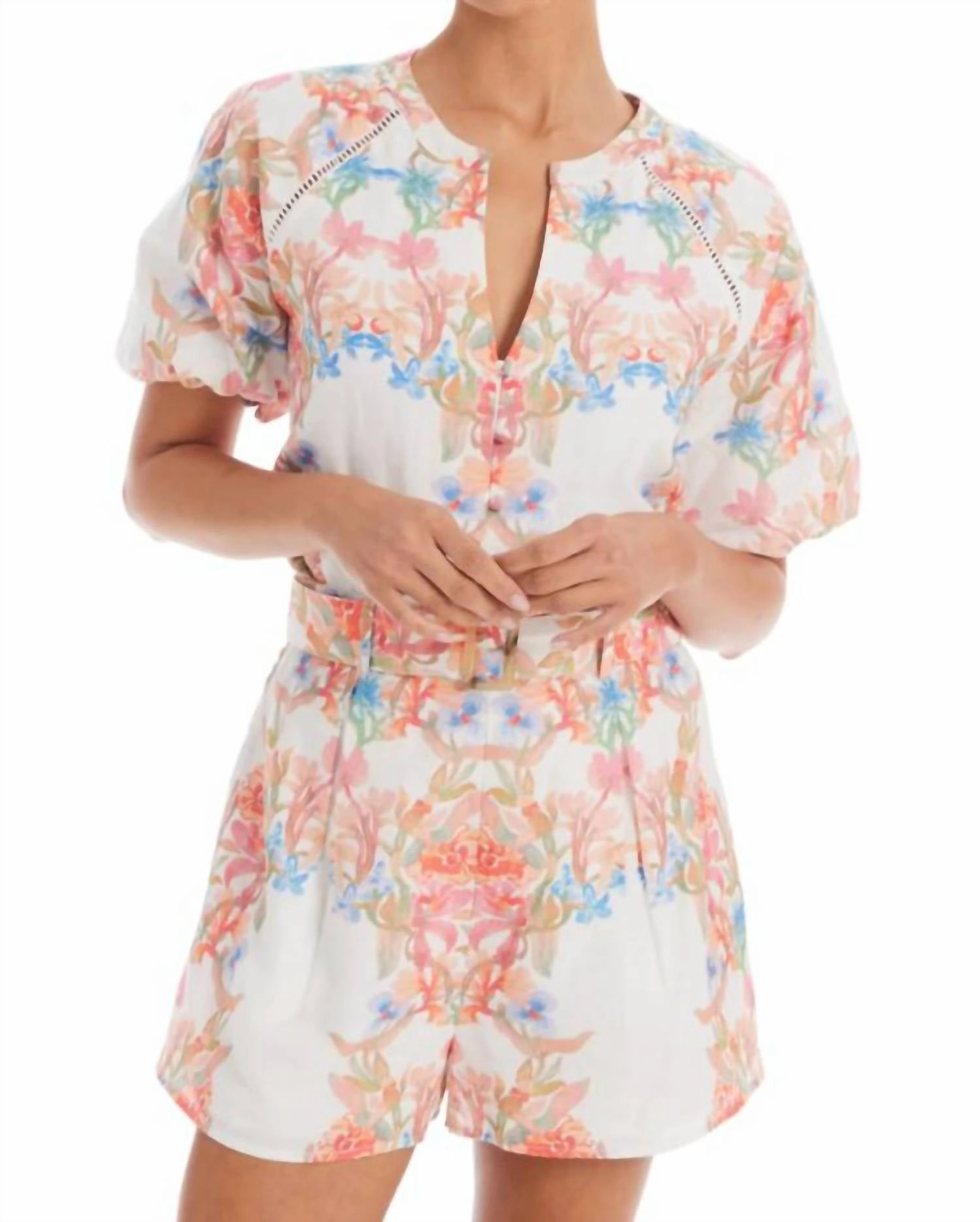 Ripstop Material Unisex style Tracy Shorts In Floral Arches