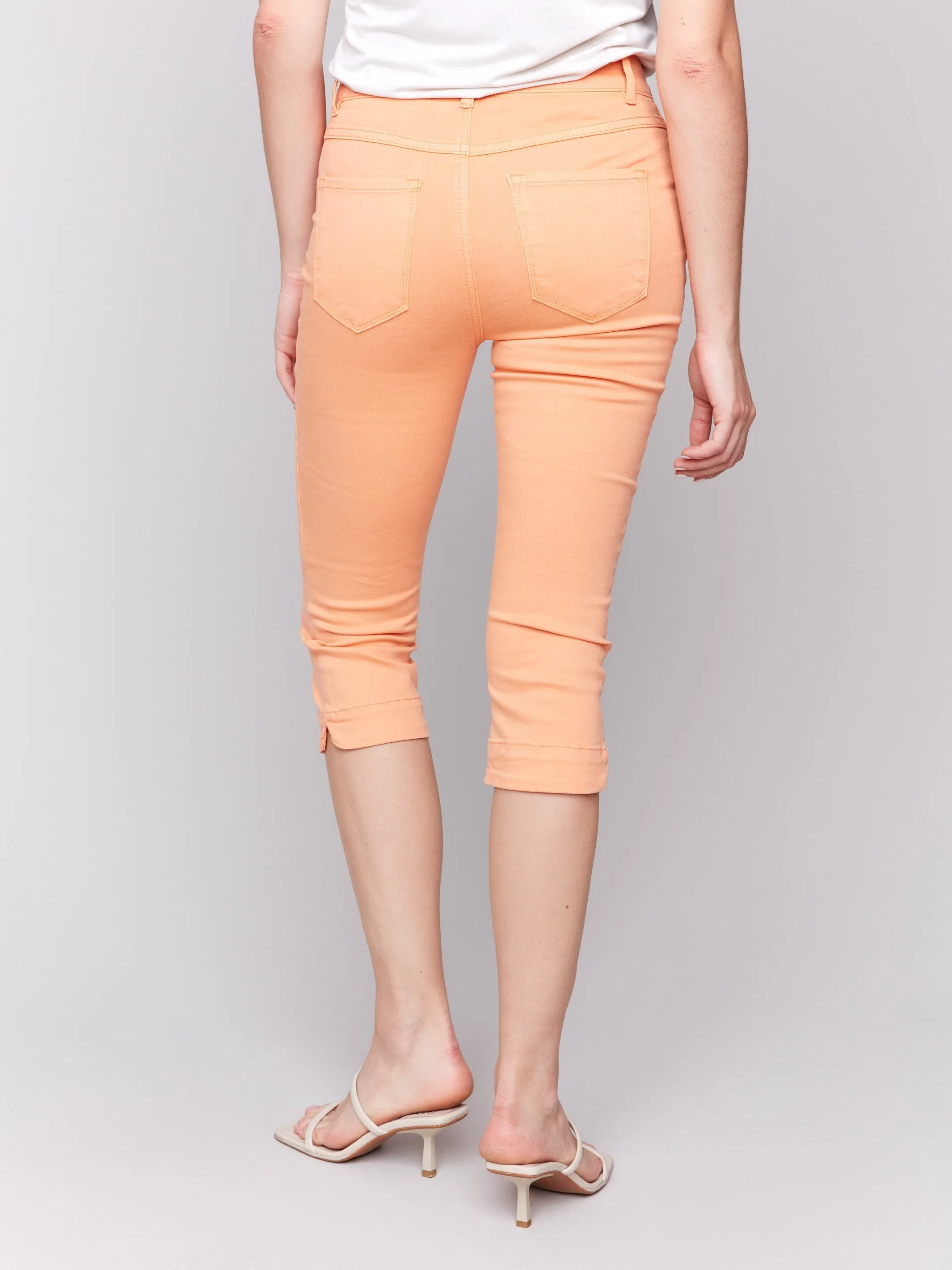 Knee High Capri Twill Pants - Papaya Hidden Zip Pockets