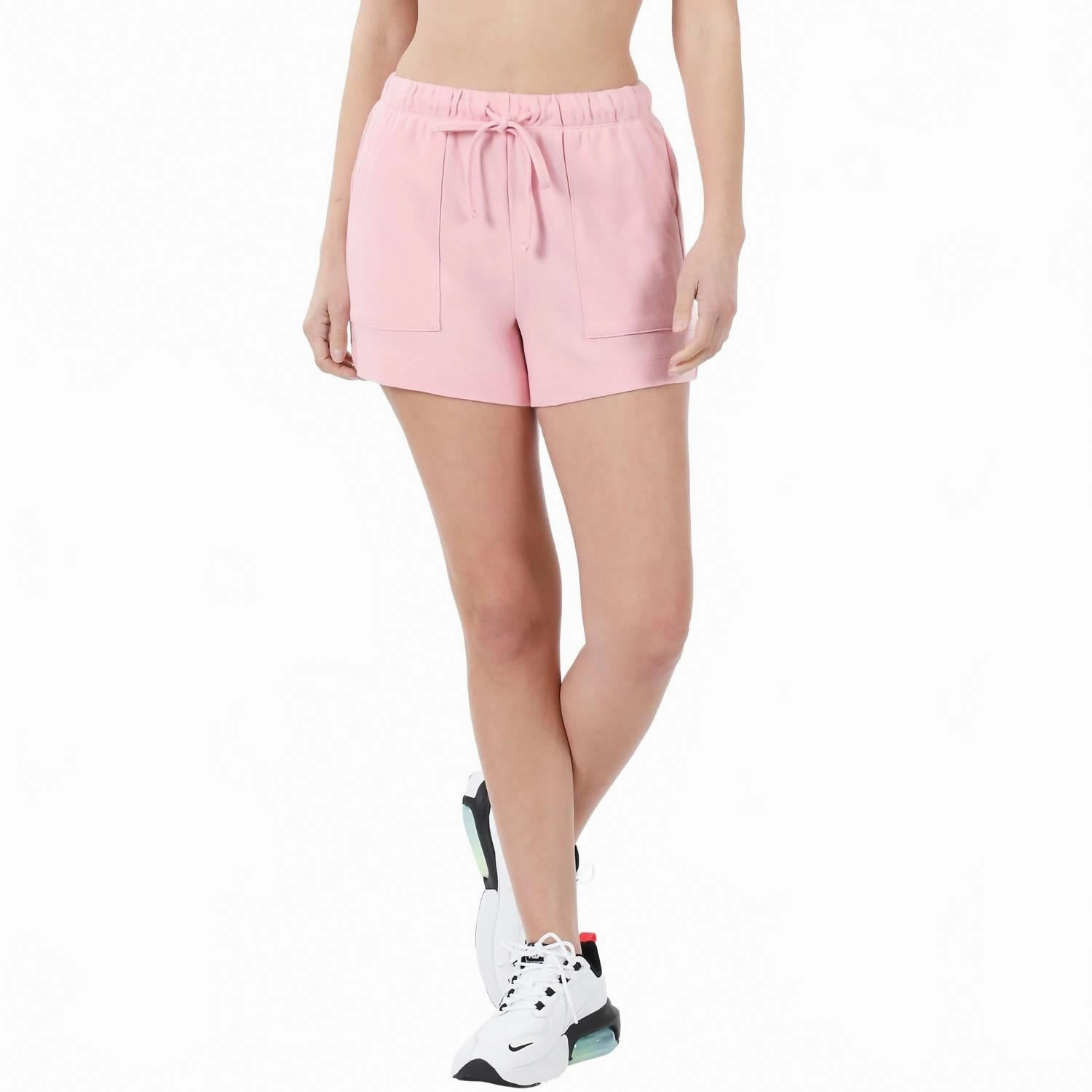 nylon blend High Waist Cotton Drawstring Shorts In Dusty Pink