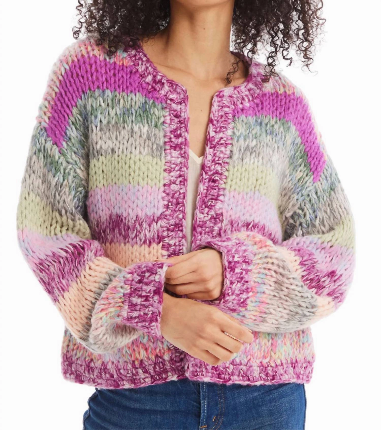 Cropped Jodie Cardigan In Multi Pastel Everyday knitwear Anti Static Finish