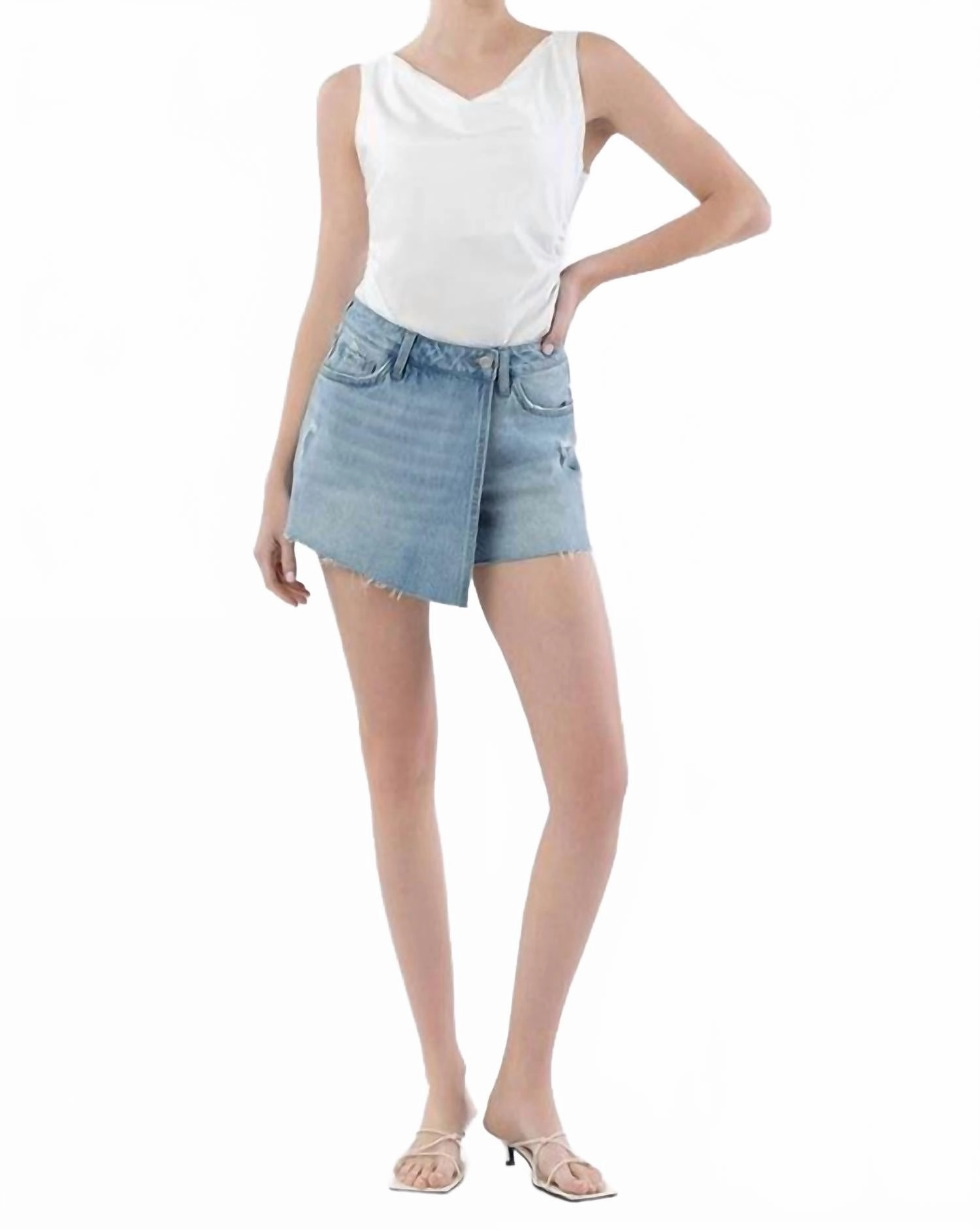 Weekend Trip High Rise Denim Skort In Blue Water Repellent Finish