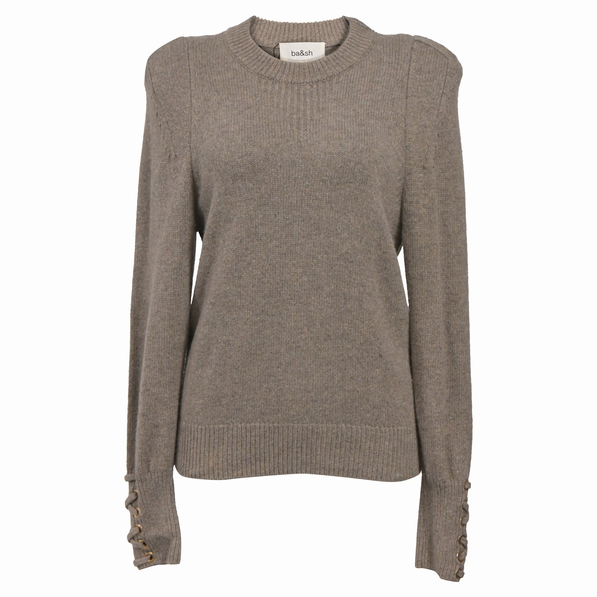 Comfy Look Ba&Sh Keane Crew Neck Knitted With Decorative Cuffs  Sweater in Brown Wool