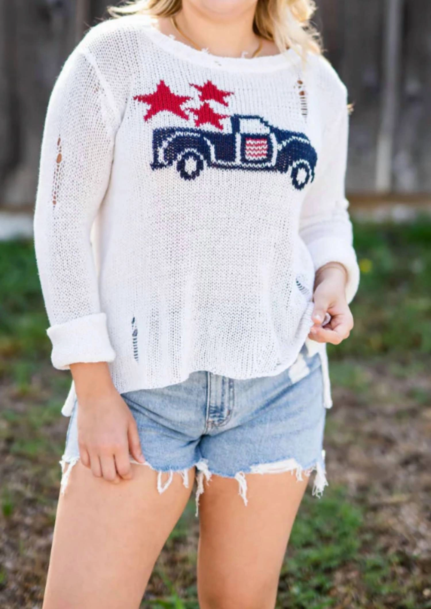 Sustainable Yarn Truck Crewneck Sweater In White