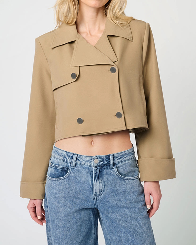 Cropped Trench Coat AdjustableHem Ergonomic Cut